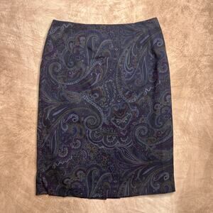 Vintage 90s Smart Parts Paisley Rocaille Print Midi Pencil Skirt Navy Whimsigoth